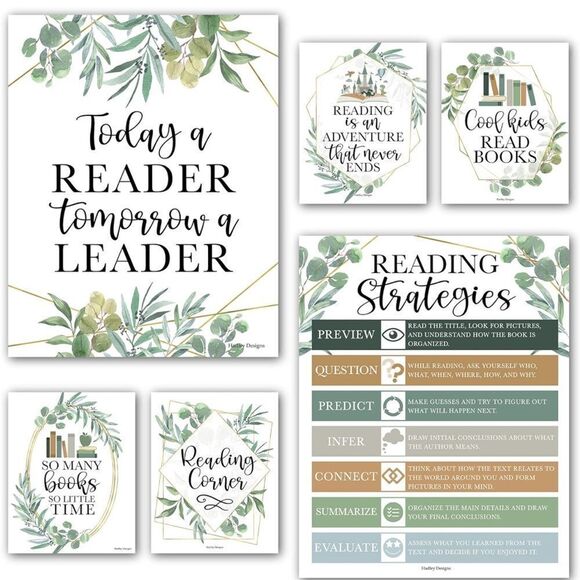 Hadley Designs 15 Piece Eucalyptus Readers Education Posters Reading Strategies - Picture 1 of 6